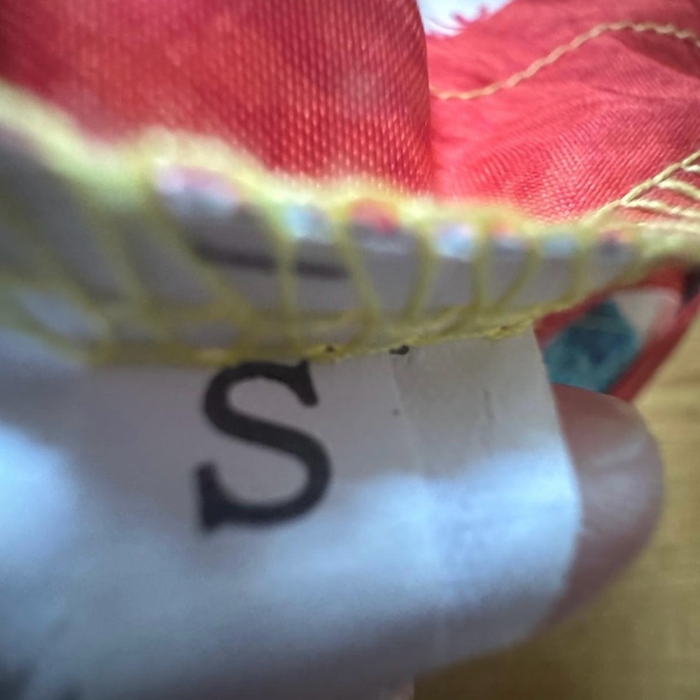 Colorful Ruffled Mini Skirt - Red, Turquoise & Yellow Shell Print - Picture 5 of 6